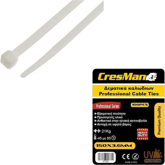 Cresman Δεματικά Καλωδίων Πλαστικά 500mmx7.2mm σε Λευκό χρώμα (50τμχ) (07365)