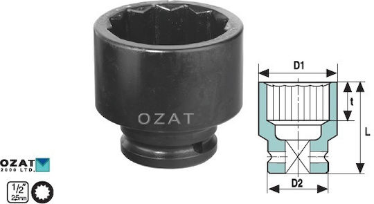 Cap Flexibil Priză Impact 1/2'' 12 Puncte Scurt 26