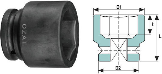 1'' 6-point Short Impact Socket 22