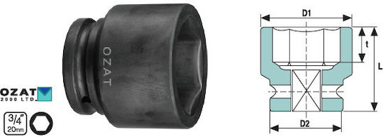 3/4'' Impact Socket Head 6 Sides Short 1 1/8''