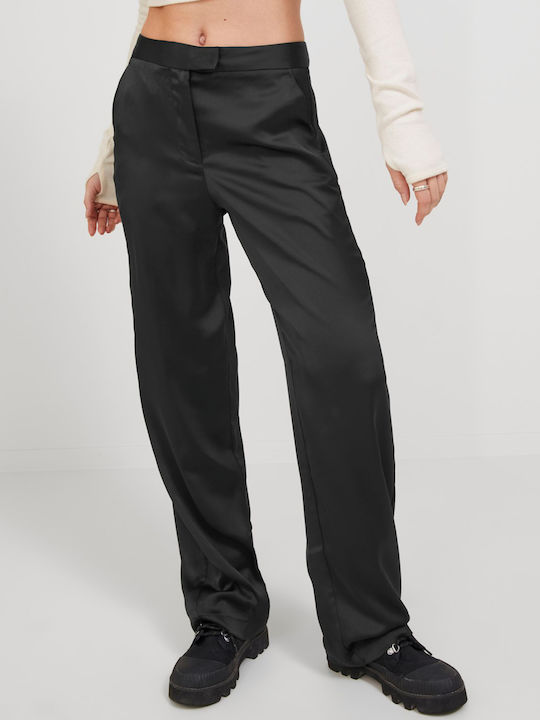 Women's High-waisted Fabric Trousers Regular Fit Black