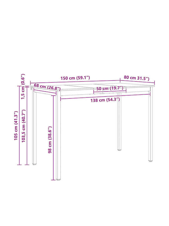 Table Bar from Solid Wood & Metal White 110x55x105cm