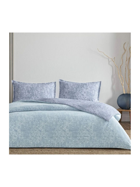 Tac Set Husă de Pilotă Bumbac Dublă cu 2 Fețe de Pernă & 1 Cearsaf 200x220 Shimmer Blue
