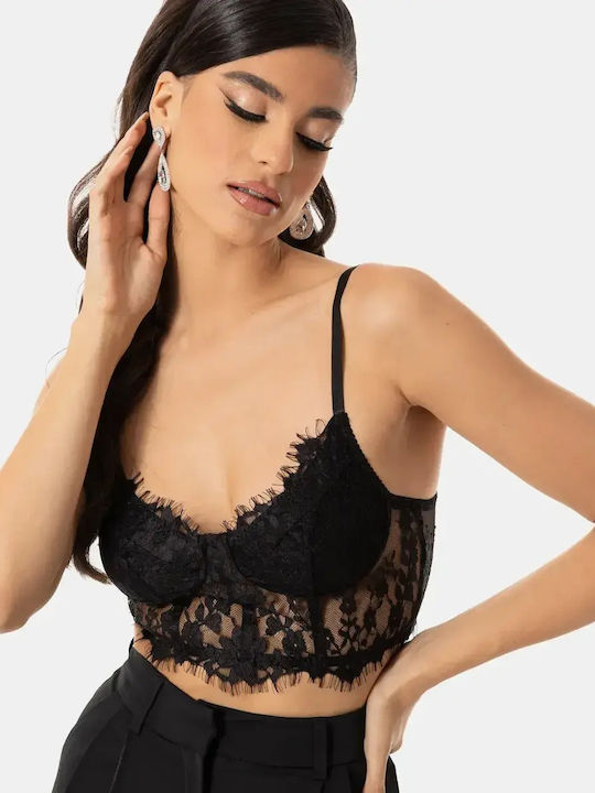 Crop Top Κορσές Μαύρο Μέγεθος Xs