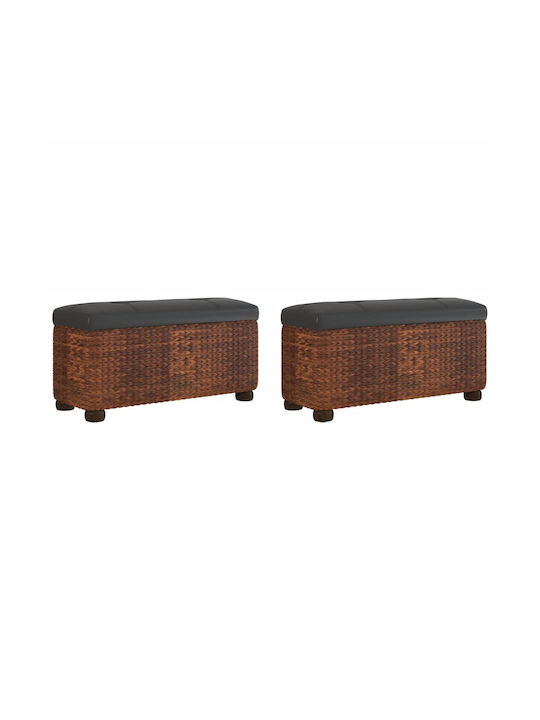 Stool For Living Room With Storage Space Wicker Gray 2pcs 69x27x36cm