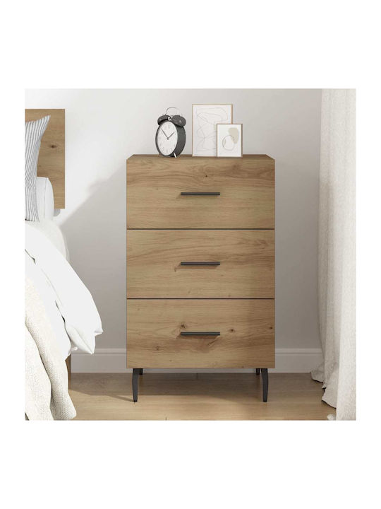 Metal Bedside Table with Glass Surface Brown 40x40x66cm
