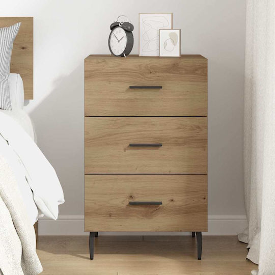Metal Bedside Table with Glass Surface Brown 40x40x66cm