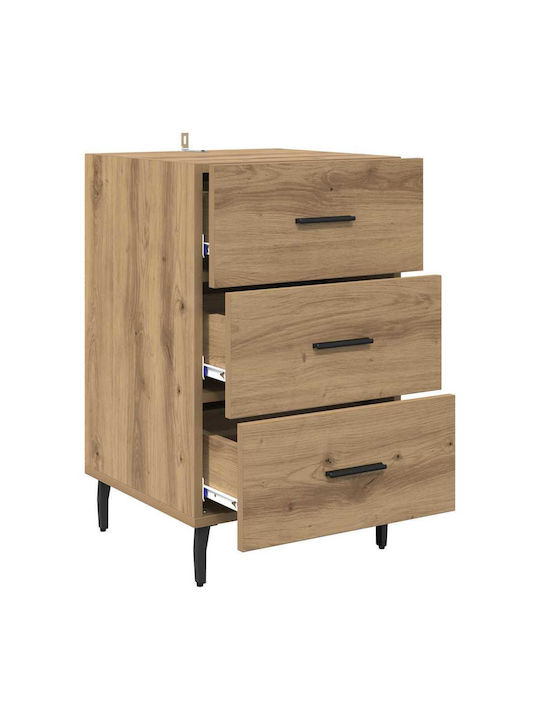 Metal Bedside Table with Glass Surface Brown 40x40x66cm