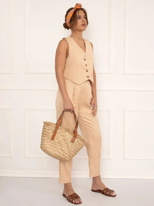 Damen Anzug Weste Hose Beige Größe Xl