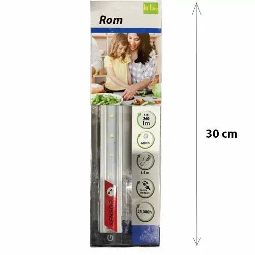 Led Лампа За Монтаж Под Шкаф Hi Lite Rom 3664458-b9540 Сензор За Докосване 30см 260лм 5 W Енергия A+ 4000k Неутрално Бяло Сребриста