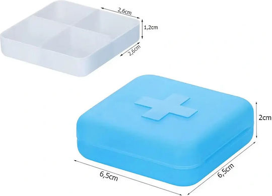 Organizator Portabil de Pastile cu 4 Compartimente Albastru