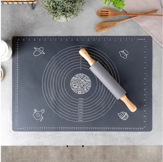 Vilde Silicone Baking Mat Rolling Pin Σετ Επιφάνειας Ζύμωμα Σιλικόνη 65 X 45cm & Ρολό Ζυμώματος Ξύλινες Λαβές