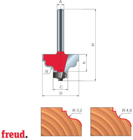 38 Freză Profil Concav Convex Cu Rulmenți De Ghidaj Inferior Cu Vârf Din Carbură Z=2 Coadă D 31.8 38-40208p