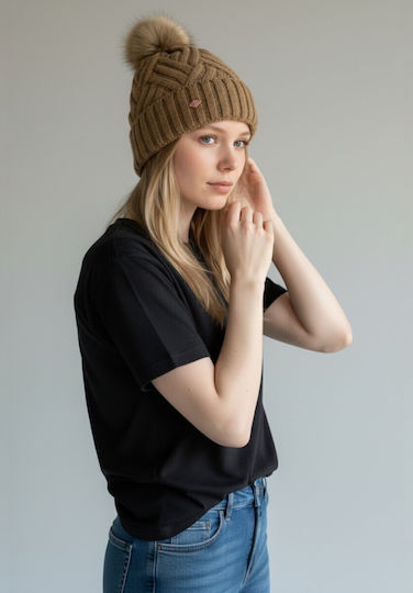 Pom Pom Beanie Frauen Beanie Gestrickt in Braun Farbe