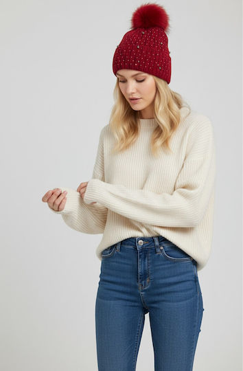 Pom Pom Beanie Frauen Beanie Gestrickt in Rot Farbe