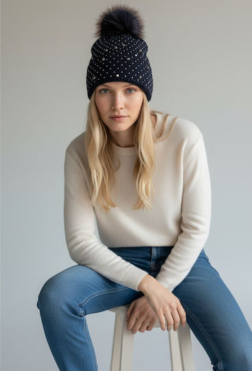 Pom Pom Beanie Frauen Beanie Gestrickt in Schwarz Farbe