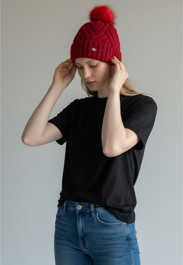 Pom Pom Beanie Frauen Beanie Gestrickt in Rot Farbe