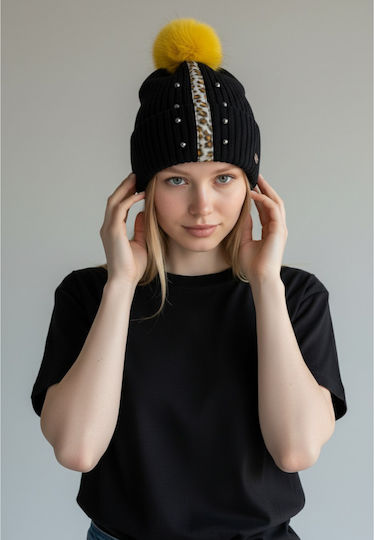 Pom Pom Beanie Frauen Beanie Gestrickt in Schwarz Farbe