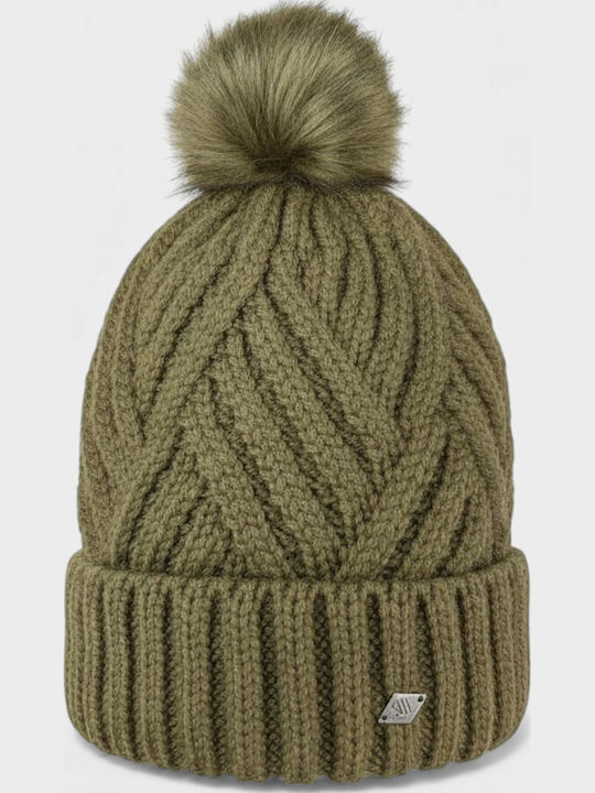 Pom Pom Beanie Γυναικείος Σκούφος Πλεκτός σε Χακί χρώμα