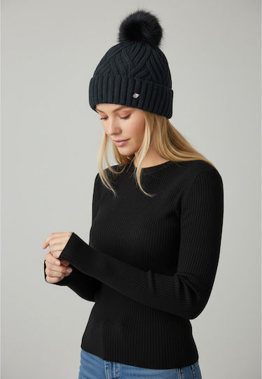 Pom Pom Beanie Beanie Knitted in Black color