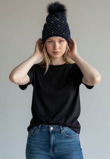Pom Pom Beanie Frauen Beanie Gestrickt in Schwarz Farbe