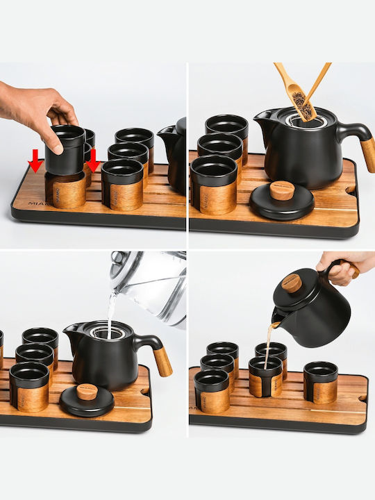 Miamio Teekanne mit Tasse und Filter Keramik Schwarz 600ml