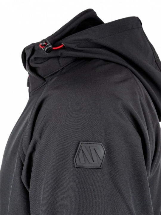 Bennon Force Work Jacket Reflective Softshell with Fleece Lining and Detachable Hood Black