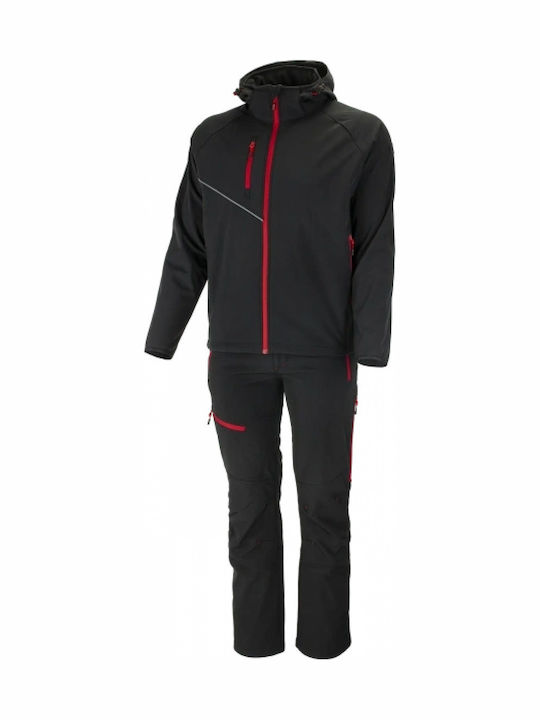 Bennon Force Work Jacket Reflective Softshell with Fleece Lining and Detachable Hood Black