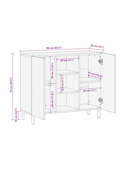 Cabinet de Birou din Lemn Masiv Alb 90x33.5x75cm