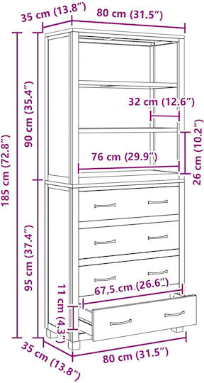 Dulap De Depozitare Pentru Birou Din Lemn Maro 80x35x185cm