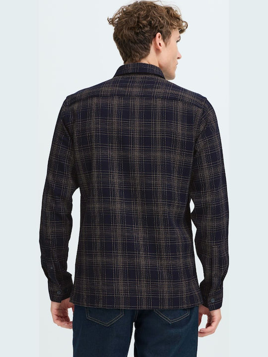 Long-sleeved Shirt Checked Dark Navy