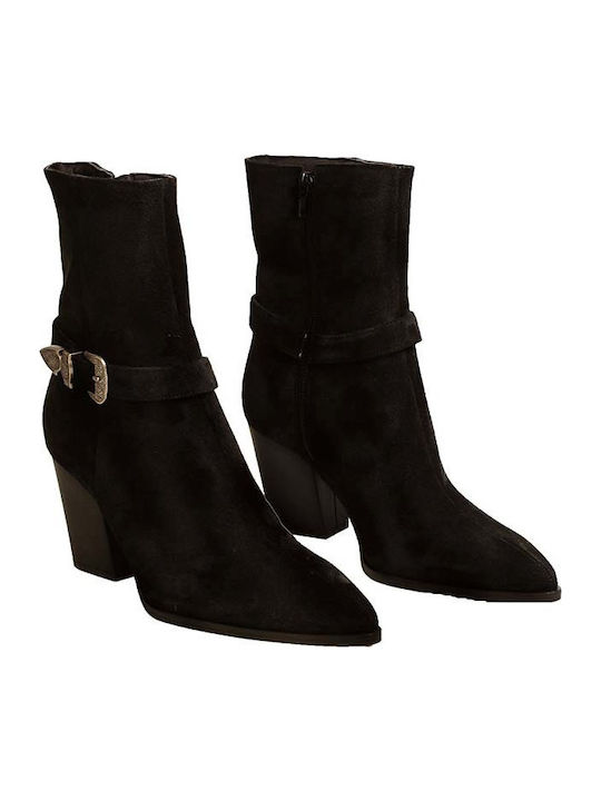 Leder Damen Cowboy-Stiefeletten mit mittlerem Absatz Schwarz