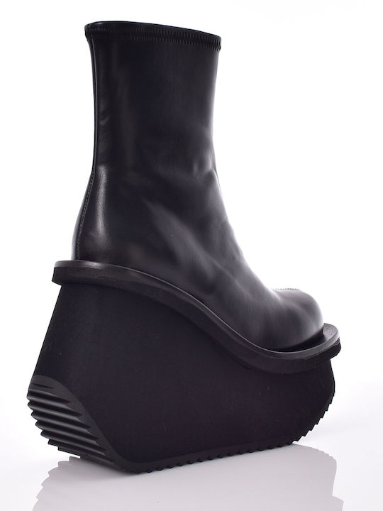 Leather Women's Ankle Boots Platform Black