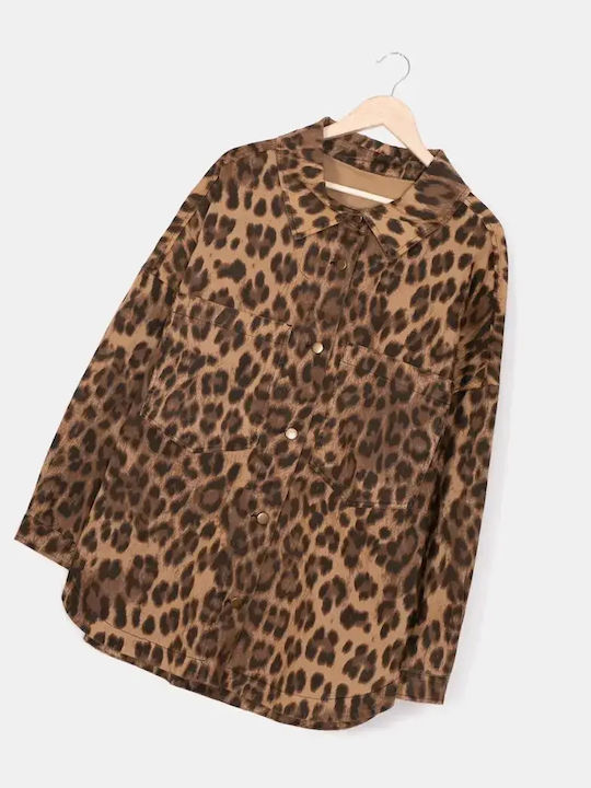 Oversized Jacket Lumina Animal Print Καφέ Μέγεθος One Size