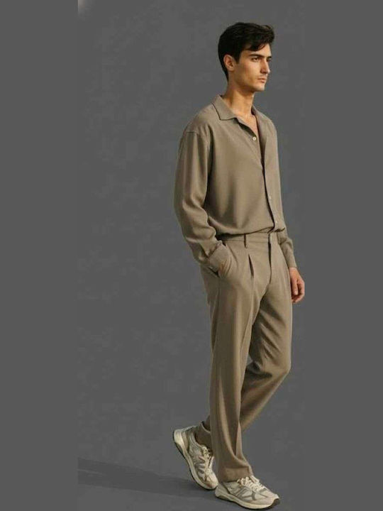 Men's Trousers Set Elastic in Baggy Leg Style Taupe ZH625