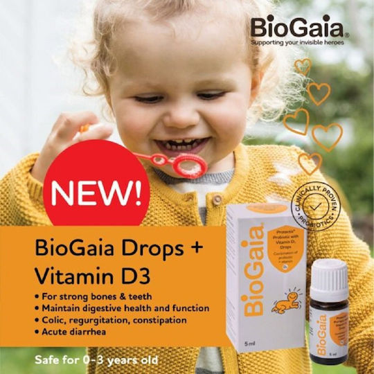 BioGaia Protectis Baby & D3 Drops Probiotice pentru Bebeluși 5ml