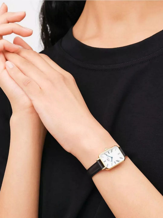 Daniel Wellington Sheffield Quadro Ceas de Damă cu Negru Curea din Piele
