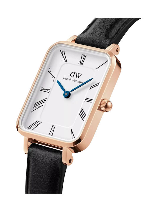 Daniel Wellington Sheffield Quadro Ceas de Damă cu Negru Curea din Piele