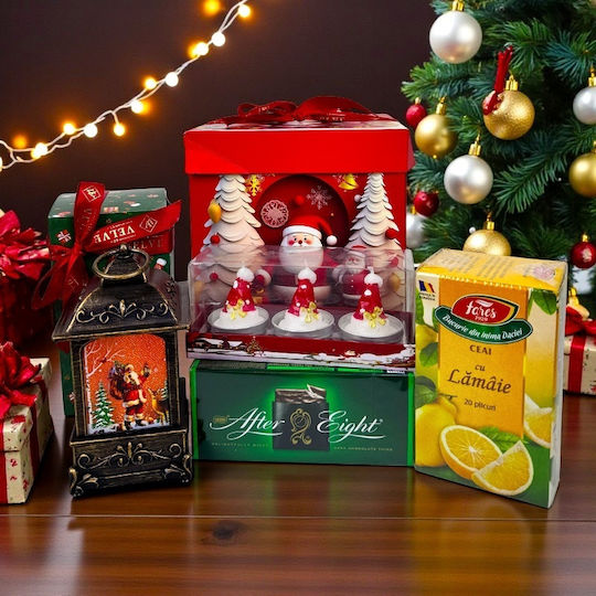 Pachet De Bucurie De Crăciun Lanternă Decorativă Lumânări Ciocolată After Eight Ceai În Cutie Cadou Festivă