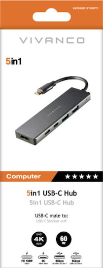 Vivanco HUB51ETHERTC USB-C Docking Station με HDMI 4K PD Γκρι