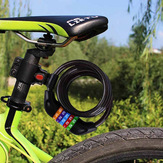 Bicycle Motorcycle Lock 5 Digit Combination Cable Lock 12mm X 120cm Black Sf031