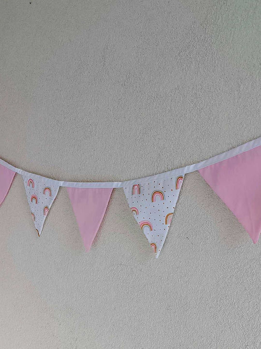 Fabric Decorative Garland 7 Pink Glitter Rainbow Flags