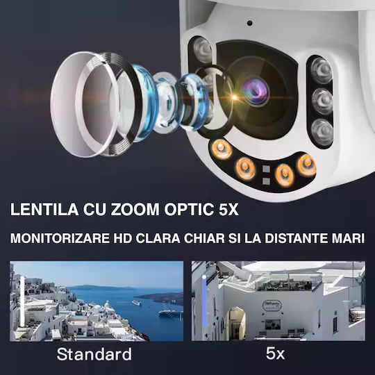 Cameră de Supraveghere Wireless Lentilă cu Zoom Optic 5x 3mp Ip66 Rezistentă la Apă și Praf Detectare Umană Inteligentă Comunicare Bidirecțională