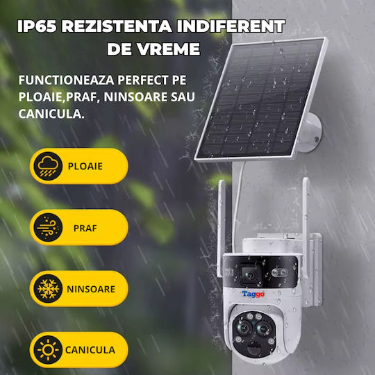 Cameră Supraveghere Taggo Conexiune 4G Rezoluție 6MP Zoom 15x Încărcare Solară Exterior 3 Lentile Vedere Nocturnă