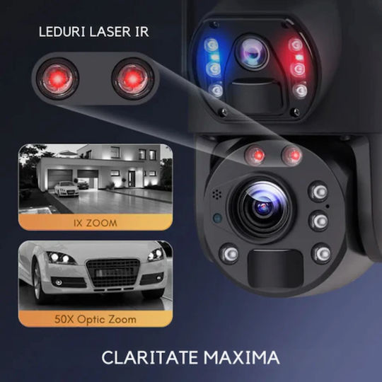 Cameră Supraveghere Wifi 4K Ultra HD Zoom 50x Cameră Dublă Încărcare Solară Rotire Controlată prin Aplicație Impermeabilă IP66