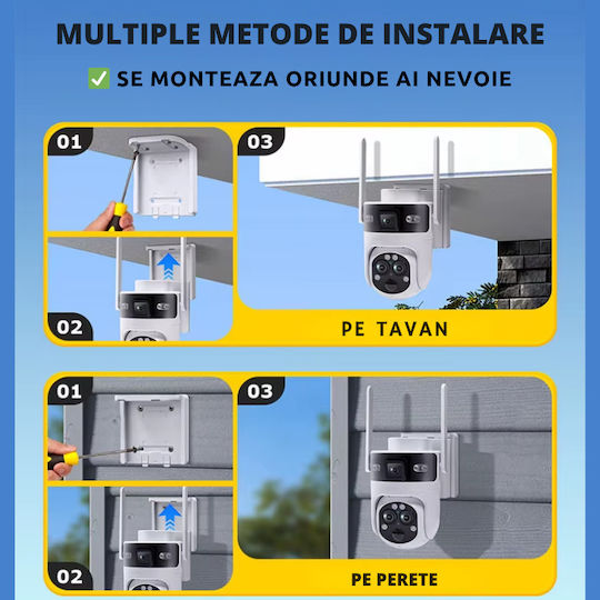 Cameră Supraveghere Taggo Conexiune 4G Rezoluție 6MP Zoom 15x Încărcare Solară Exterior 3 Lentile Vedere Nocturnă