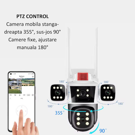 Wifi 6k Surveillance Camera 12mp 3 Lenses App Control Two-way Communication Auto Tracking Multi Lens