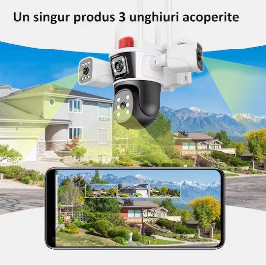 Wifi 6k Surveillance Camera 12mp 3 Lenses App Control Two-way Communication Auto Tracking Multi Lens