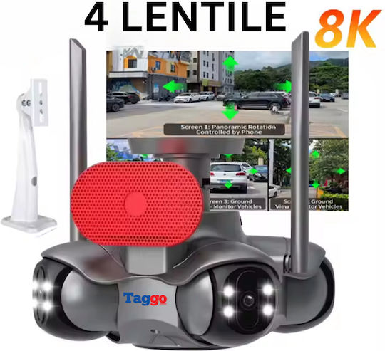 Wi-Fi Камера за Наблюдение 8K Управление с Приложение Засичане на Движение Звукова Аларма 4 PTZ Обектива IP66 Двупосочна Комуникация