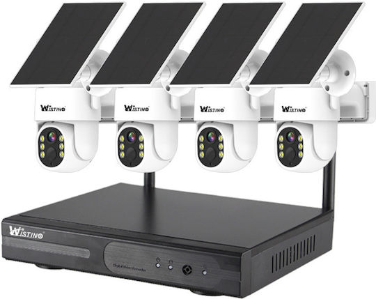 Sistem Profesional de Supraveghere Wireless de Exterior cu 4 Camere 360° Încărcare Solară 4 Canale Hd 4mp Nvr Ir 30m